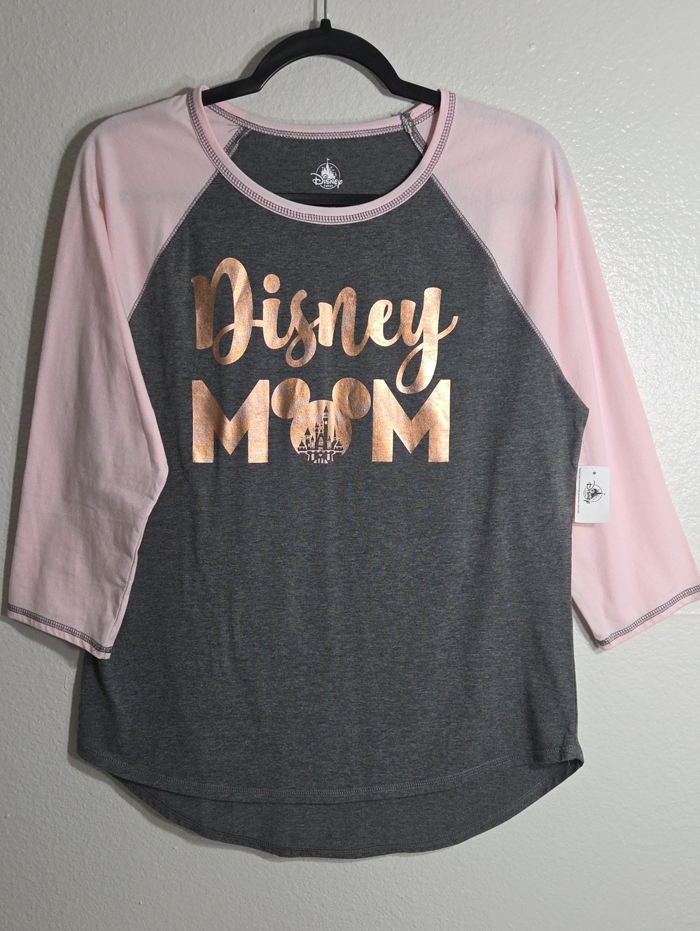 Disney Gray Raglan Tee with Pink Sleeves & Rose Gold Logo